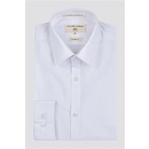 Racing Green White Mens Poplin Shirt, Long Sleeve, Double Cuff, Tailored Fit