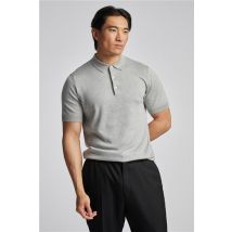 Limehaus Short Sleeve Grey Knitted Regular Fit Polo, Short Sleeve