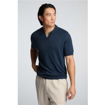 Limehaus Navy Blue Open Neck Knitted Polo