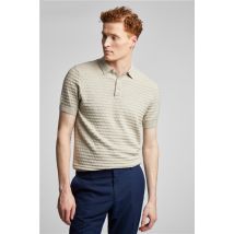 Limehaus Stone Short Sleeved Textured Regular Fit Polo, Short Sleeve, Cotton, Beige
