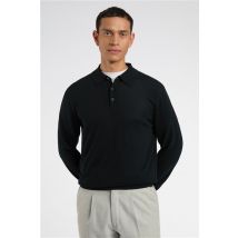 Limehaus Long Sleeve Knitted Regular Fit Polo Black, Cotton