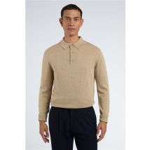 Limehaus Long Sleeve Knitted Regular Fit Polo Beige, Cotton