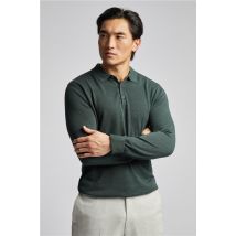 Limehaus Long Sleeve Knitted Regular Fit Polo Green, Cotton