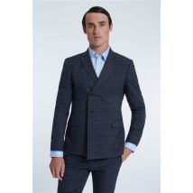 Limehaus Charcoal Grey Grindle Caramel Check Double Breasted Men's Slim Fit Suit Jacket