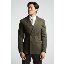 Alexandre Tailored Fit Khaki Green Linen Double Breasted Men's Suit Jacket