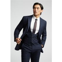 Alexandre Tailored Fit Navy Blue Textured Check Men's Suit Jacket