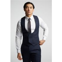 Alexandre Tailored Fit Navy Blue Textured Check Waistcoat