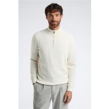 Melka Ecru Zip Neck Cable Knit Jumper Beige