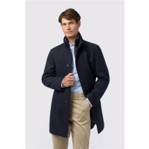 Melka Slim Fit Navy Blue Funnel Neck Overcoat With Padded Insert