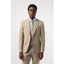 Alexandre Tailored Fit Performance Stone Blue Check Beige Men's Suit Jacket
