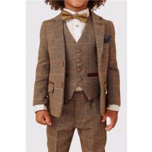 Marc Darcy Ted Children's Tan Check Three Piece Men's Tailored Fit Suit Jacket  for boys