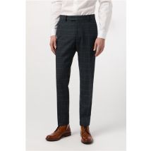 Antique Rogue Slim Fit Dax Navy Blue Teal Herringbone Men's Trousers, Green