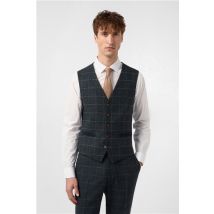 Antique Rogue Slim Fit Dax Navy Blue Teal Herringbone Check Waistcoat