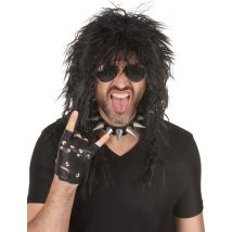 Halloween hard rockpruik voor mannen - Thema: Jaren 80 - Zwart - Maat Uniek Formaat