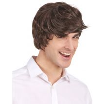 Korte moderne donkerbruine pruik voor mannen - Thema: Black and White - Maat Uniek Formaat