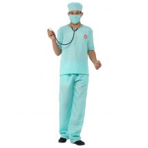 Blauw chirurg kostuum voor heren - Thema: Infirmières, Médecins - Blauw - Maat S