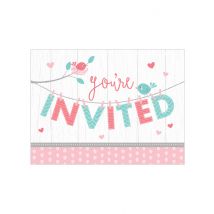 8 "hello baby" uitnodigingskaarten 11 x 12 cm voor babyshower - Thema: Dieren - Roze - Maat Uniek Formaat