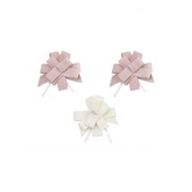 3 Trekstrikken fluweel roze en wit 9 cm voor doop - Thema: Soldes été ES - Grijs, Wit - Maat Uniek Formaat