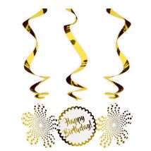 3 Luxe gouden happy birthday spiraalophangingen - Goud - Maat Uniek Formaat