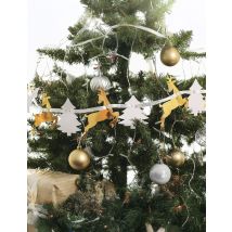 Kartonnen slinger witte en gouden dennenbomen en rendieren 3 m kerstdecoratie - Thema: Feeën wereld - Grijs, Wit - Maat Uniek Formaat