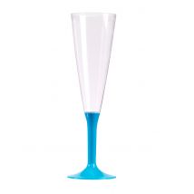 10 turquoise champagneflûtes met voet 150 ml van plastic - Thema: Couleurs - Blauw - Maat Uniek Formaat