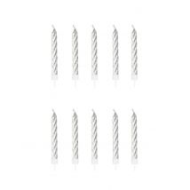 10 zilveren verjaardagskaarsen 6,5 cm met houders - Thema: Soldes été ES - Zilver / Grijs - Maat Uniek Formaat