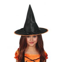 Heksenhoed met oranje rand kind - Thema: Magie en Horror - Zwart - Maat Uniek Formaat