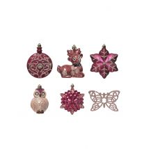 20 roze kersthangers met glitter en vlinders 7 cm - Thema: Feeën wereld - Rood - Maat Uniek Formaat