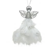 Zilveren Engel Hanger met Witte Veren 21 cm - Grijs, Wit - Maat Uniek Formaat