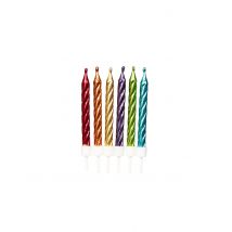 12 meerkleurige gemetalliseerde kaarsen van 7,5 cm voor verjaardagstaart - Multicolore - Maat Uniek Formaat