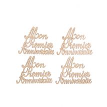 4 houten confetti "mijn eerste verjaardag" 6,5 x 5 cm tafeldecoratie - Maat Uniek Formaat