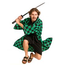 Geruit manga-kimonokostuum voor volwassenen - Thema: Manga - Zwart - Maat S