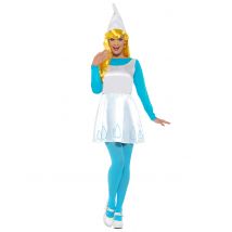 Smurfin kostuum voor dames blauw - Thema: Comics, Cartoons - Grijs, Wit - Maat Medium