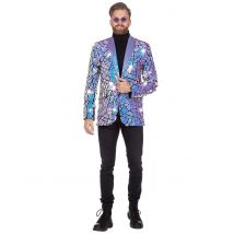 Luxe holografisch herenjasje met spiegelfacetten - Thema: Jaren 80 - Blauw - Maat XXL