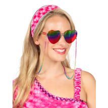 Regenboog hartjesbril met ketting voor volwassenen - Thema: Hippies en flower power - Multicolore - Maat Uniek Formaat