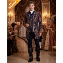 Luxe geborduurde barokjas blauw voor heren - Thema: Renaissance,19e eeuw - Blauw - Maat S
