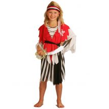 Piraten-Mädchen-Kostüm für Fasching schwarz-weiss-rot - Thema: Piraten - Rot - Größe 134/140 (10-12 Jahre)