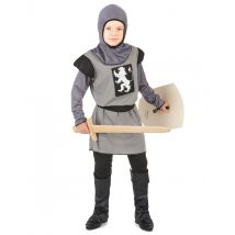 Mittelalterliches Ritterkostüm für Jungen grau-weiss - Thema: Mittelalter - Grau, Silber - Größe 122/134 (7-9 Jahre)