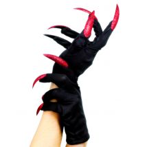 Halloweenhandschuhe + falsche Hexennägel - Thema: Horror + Zauberei - Rot - Größe Einheitsgröße