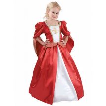 Edles mittelalterliches Königinnen-Kostüm für Mädchen rot-weiss-goldfarben - Thema: Mittelalter - Rot - Größe 134/140 (10-12 Jahre)
