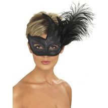 Schwarze Halbmaske mit silbernen Pailletten und Federn. - Thema: Länder + Kulturen - Schwarz - Größe Einheitsgröße
