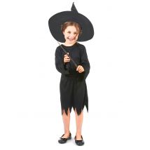 Hexenkostüm für Mädchen Halloween - Thema: Horror + Zauberei - Schwarz - Größe 122/134 (7-9 Jahre)