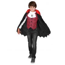 Vampir-Kostüm mit Totenkopfmuster für Jungen schwarz-weiß-rot - Thema: Horror + Zauberei - Rot - Größe 110/116 (4-6 Jahre)