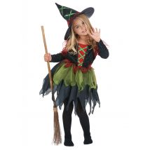Hexenkostüm für Mädchen schwarz-rot-grün - Thema: Horror + Zauberei - Schwarz - Größe 122/134 (7-9 Jahre)