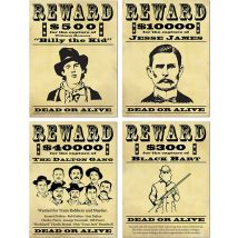 Suchplakate Amerikanische Verbrecher - Thema: Cowboy + Indianer - Bunt - Größe Einheitsgröße
