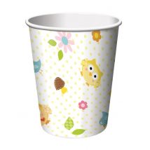 8 Eulen-Pappbecher 266 ml für Geburtstage - Thema: Tiere - Weiß - Größe Einheitsgröße