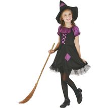 Lila Hexen-Kostüm für Mädchen - Thema: Horror + Zauberei - Violett - Größe 110/116 (4-6 Jahre)