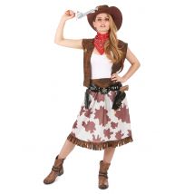 Geflecktes Cowgirl-Kostüm für Damen - Thema: Cowboy + Indianer - Braun - Größe M