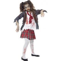Halloween Zombie Schülerinnen-Verkleidung für Mädchen - Thema: Horror + Zauberei - Weiß - Größe 146/158 (10-12 Jahre)