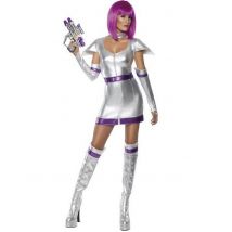 Alien Kostüm für Damen silber-violett - Thema: Astronauten + Aliens - Grau, Silber - Größe S